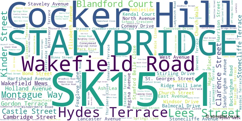 A word cloud for the SK15 1 postcode